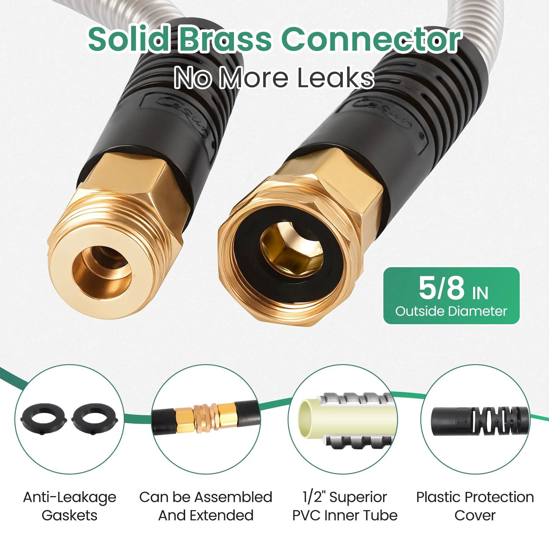 Ultra-Sturdy 25ft Metal Garden Hose Made From 304 Stainless Steel, Flexible And No Kink, UV Resistant All Weather Durability
