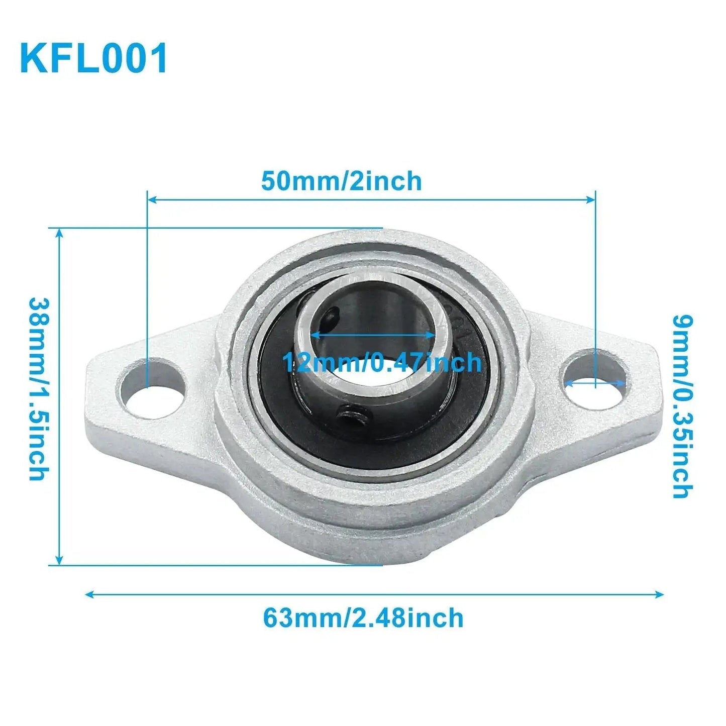 4 Pack KFL001 Flanged Pillow Block Bearings With 12 Mm Bore, Self Aligning Zinc Alloy Flange Mounted Bearings dimensions shown