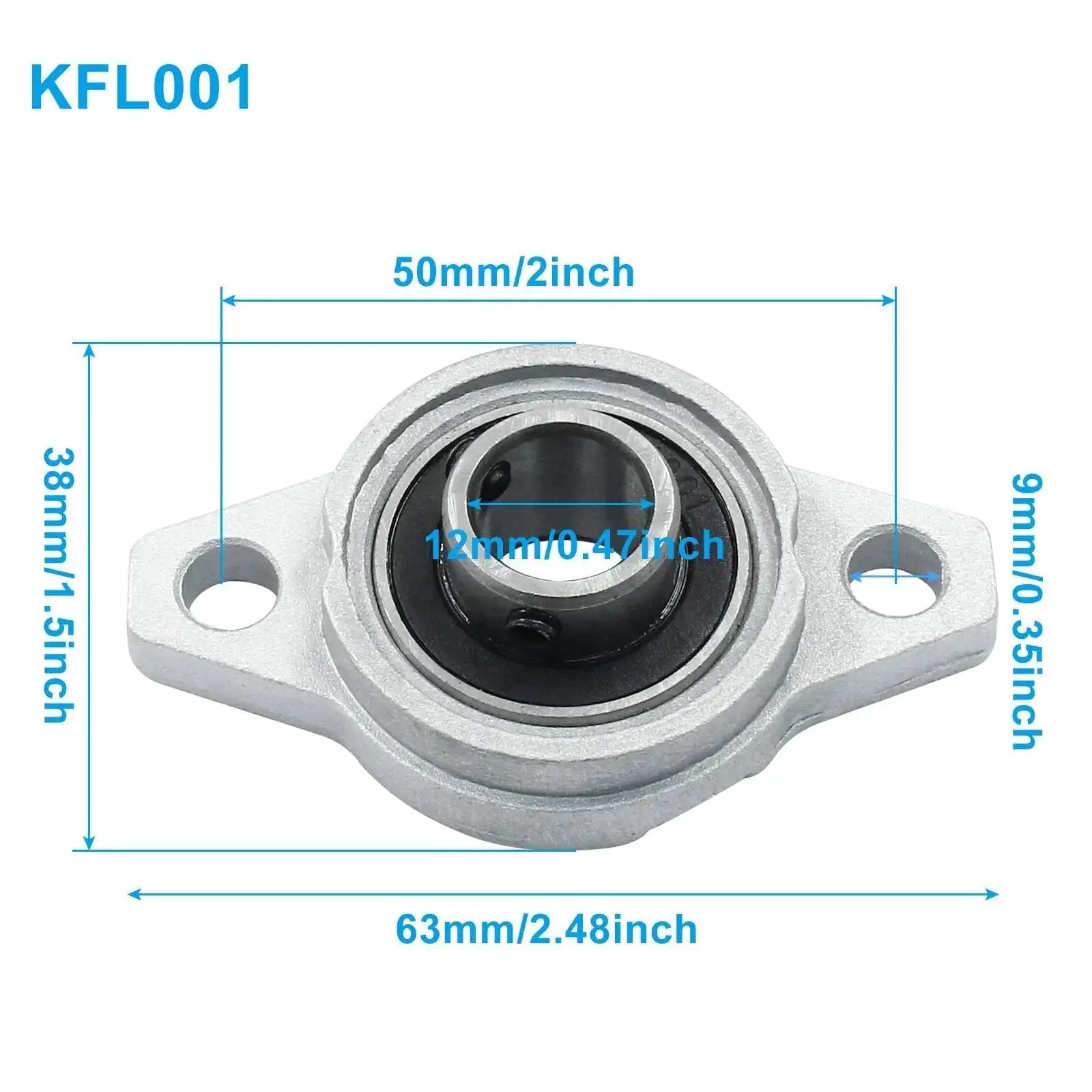4 Pack KFL001 Flanged Pillow Block Bearings With 12 Mm Bore, Self Aligning Zinc Alloy Flange Mounted Bearings dimensions shown