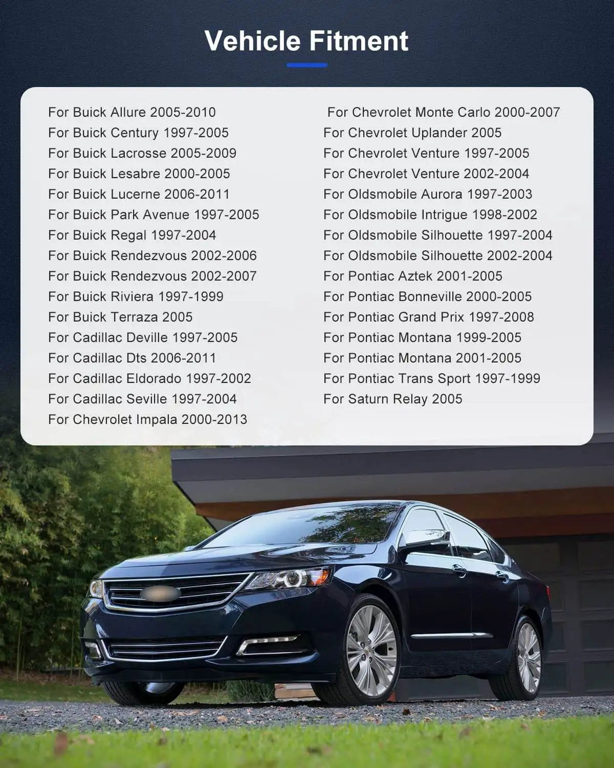 List of compatible vehicles with a black sedan for Set of 2 Front Wheel Hub Bearing Assemblies for Buick Century 1997-2005, etc.