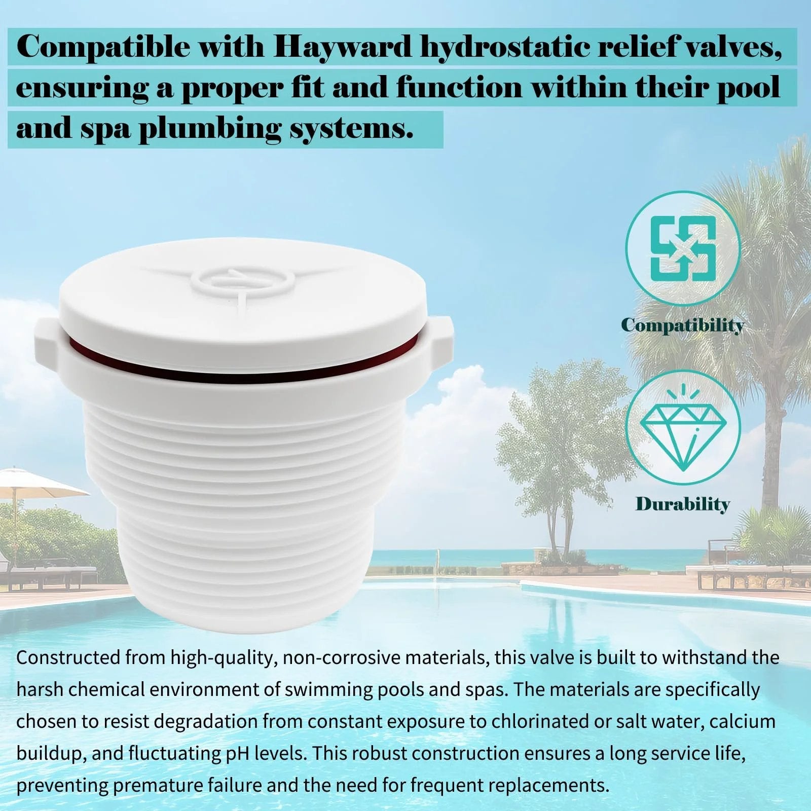 Spring Loaded Hydrostatic Relief Valve SP1056 Compatible With Hayward For Pool And Spa Systems, Built To Last Non Corrosive Construction