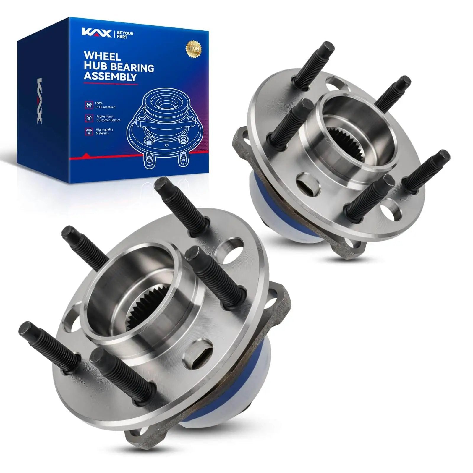 Front Wheel Hub Bearing Assembly Pair (2) Compatible with Buick LeSabre 1991-1999, Cadillac DeVille 1992-1996, Oldsmobile 88 1992-1999, Pontiac Bonneville 1992-1999 5-Lug w/ ABS displayed with box packaging