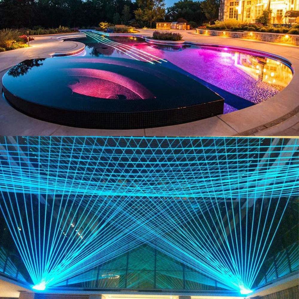 AKEPO Ф0.06in(1.5mm)*16.4ft(5m) PMMA Plastic Side Glow Cable for Optical Fiber Light illuminating a luxurious pool area.