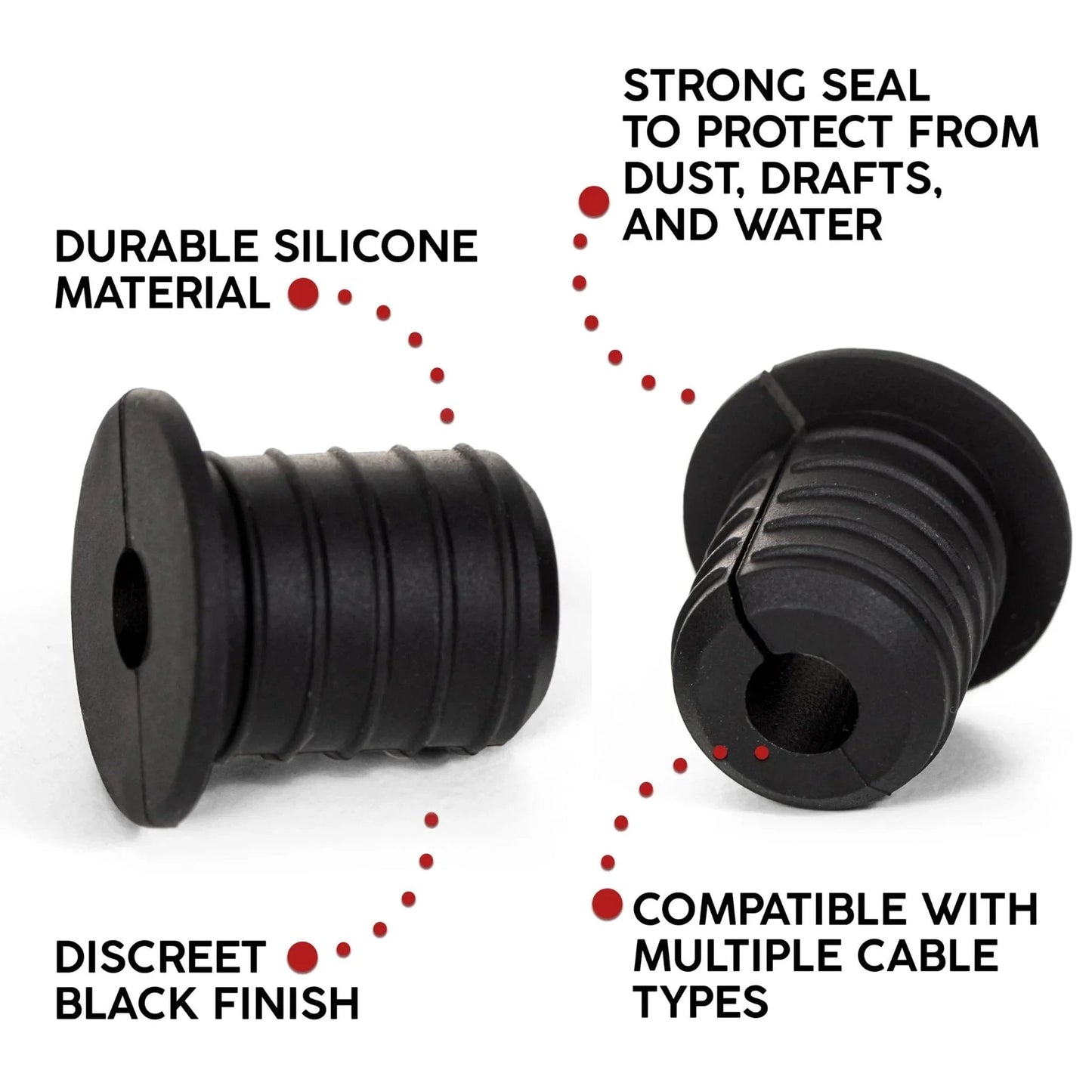 Two Pack Silicone Wall Bushing For Three Quarter Inch Holes In Walls And Panels, Waterproof Pass Through Grommet in black. Durable silicone.