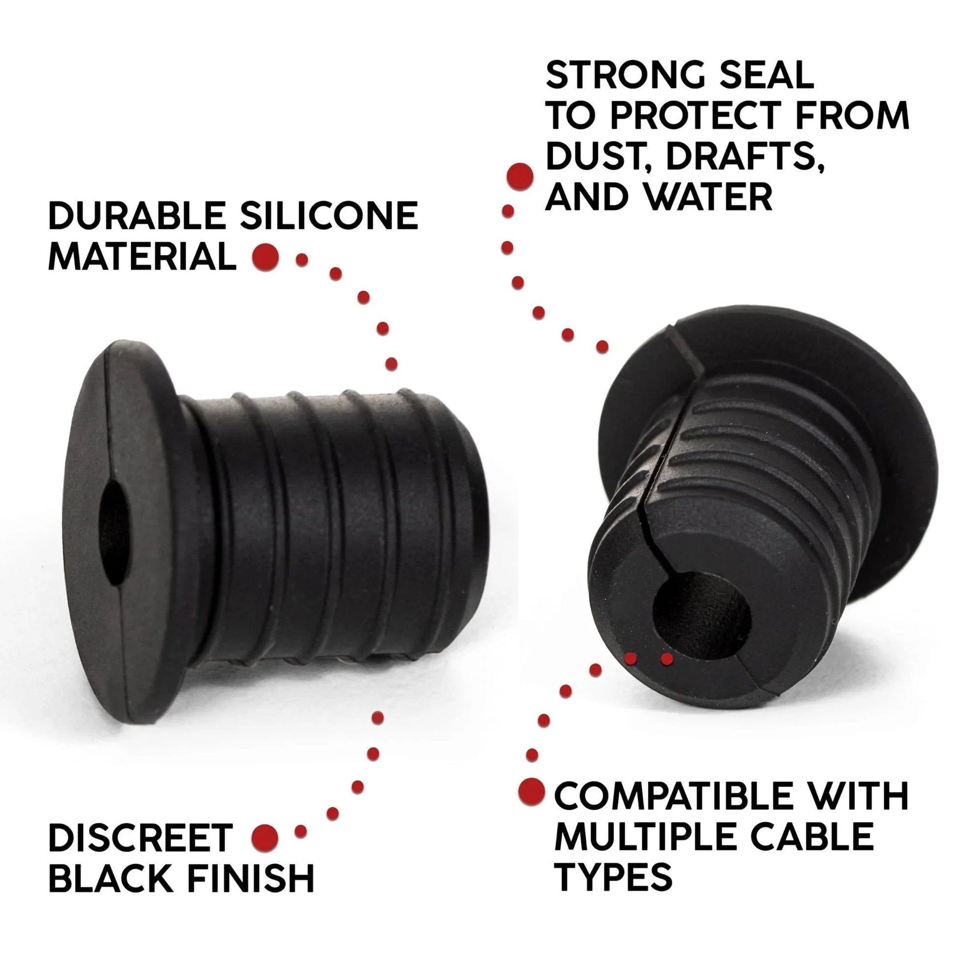 Two Pack Silicone Wall Bushing For Three Quarter Inch Holes In Walls And Panels, Waterproof Pass Through Grommet in black. Durable silicone.