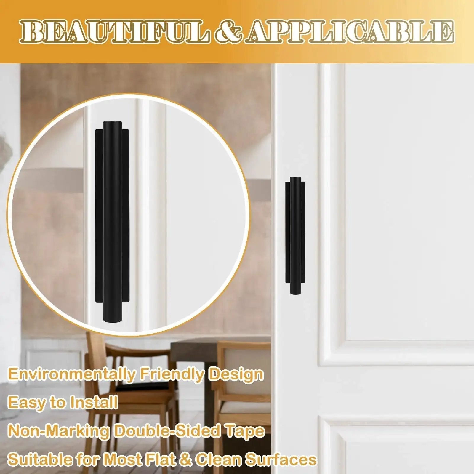 Close-up of Push Pull Helper Self-Adhesive Cabinet Handles 30 Pack Black ABS Plastic on a white door