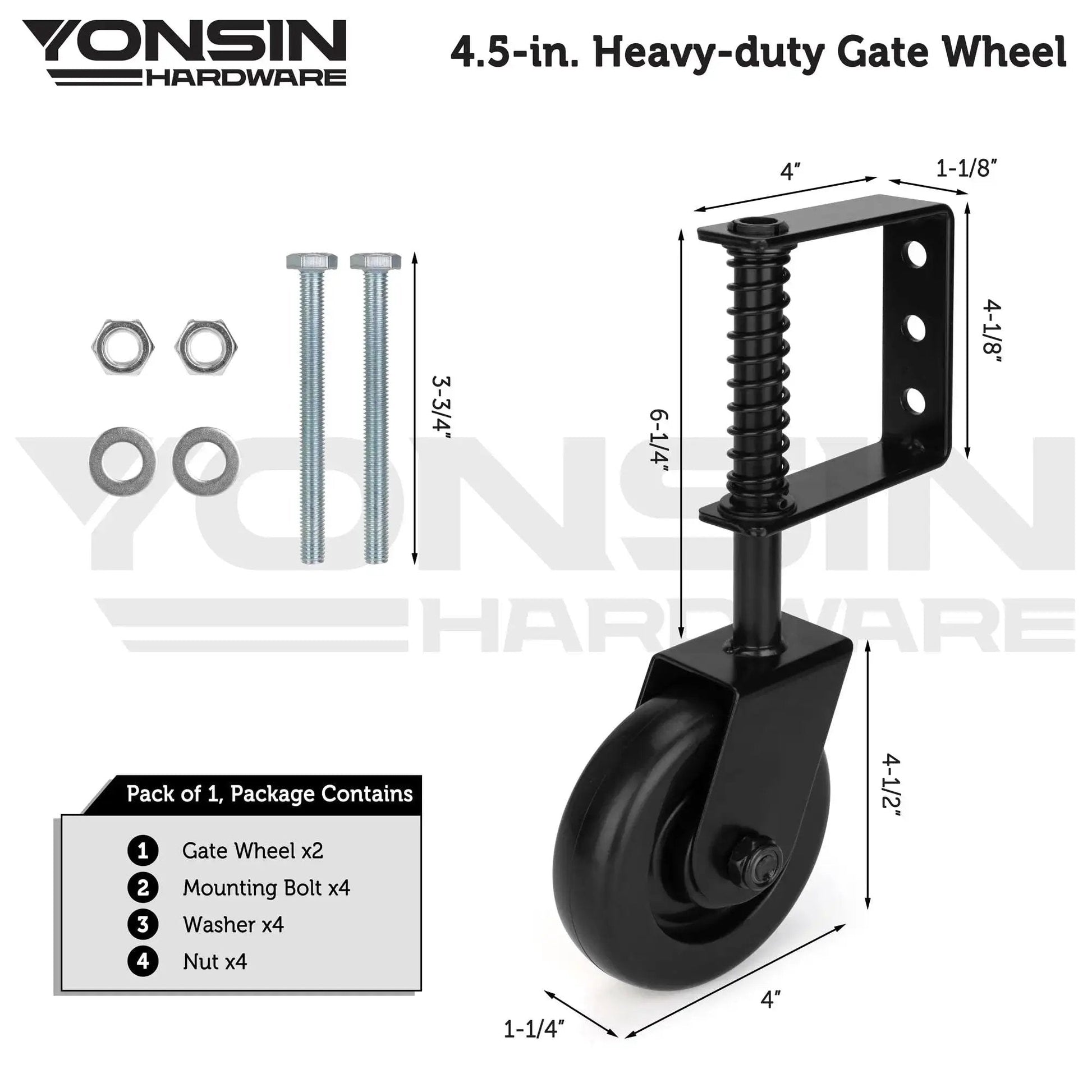 Heavy Duty Spring Loaded Gate Caster With Bearing And 360 Degree Swivel For Wooden Gates Fences And Metal Tube Gates Anti Sag Drag Gate Wheel Kit 200 Lb Capacity Per Pair Durable Black Construction Includes 2 Pcs dimensions and parts