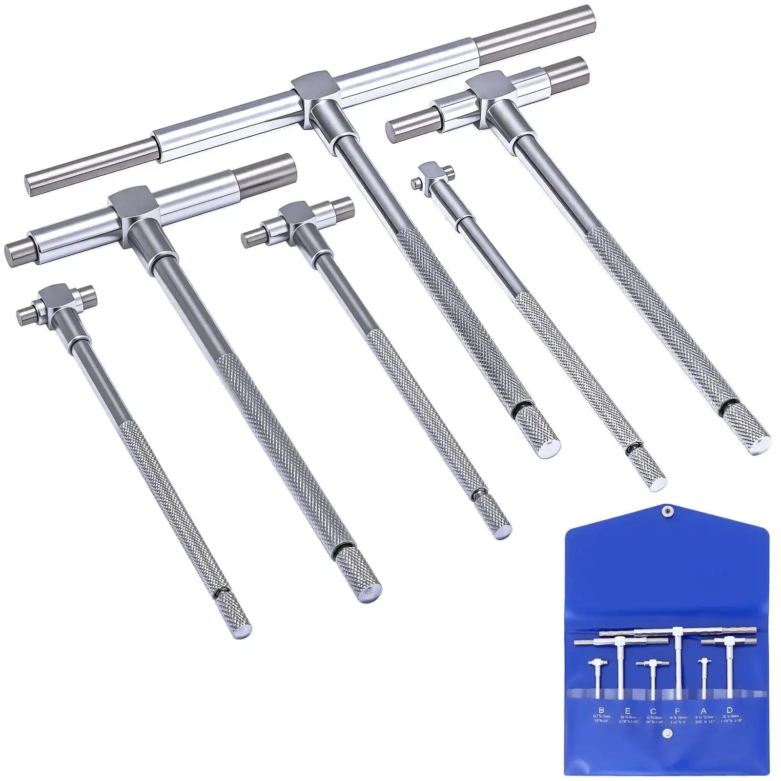 Six Piece Bore Hole Gauges Set 5/16 To 6 Inches With Smooth Action Telescoping Gauge And Lock High Precision T Gauge Kit in pouch