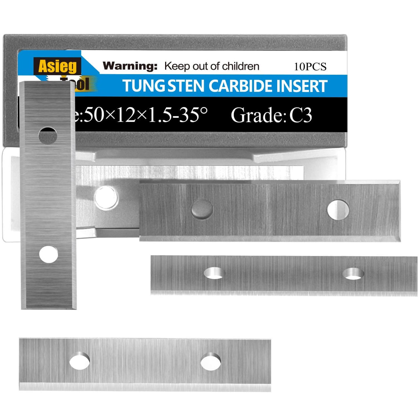 50 x 12 x 1.5 mm (1.97 x 0.47 x 0.06 in), 2 in (50.8 mm) Carbide Double-Edged Scraper Inserts Pack of 10 for Woodworking Planer & Groove Cutter Heads and Hand Scrapers