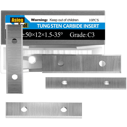 50 x 12 x 1.5 mm (1.97 x 0.47 x 0.06 in), 2 in (50.8 mm) Carbide Double-Edged Scraper Inserts Pack of 10 for Woodworking Planer & Groove Cutter Heads and Hand Scrapers