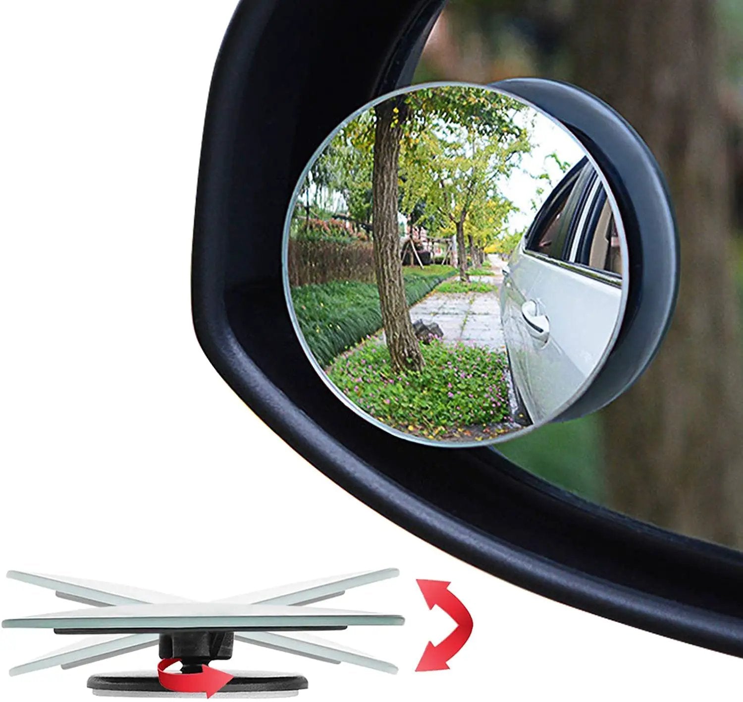 Blind Spot Mirror Set For Cars 2 Inch Round HD Glass Frameless Convex Rear View Mirrors Pack Of 2 Ampper installed on side mirror.