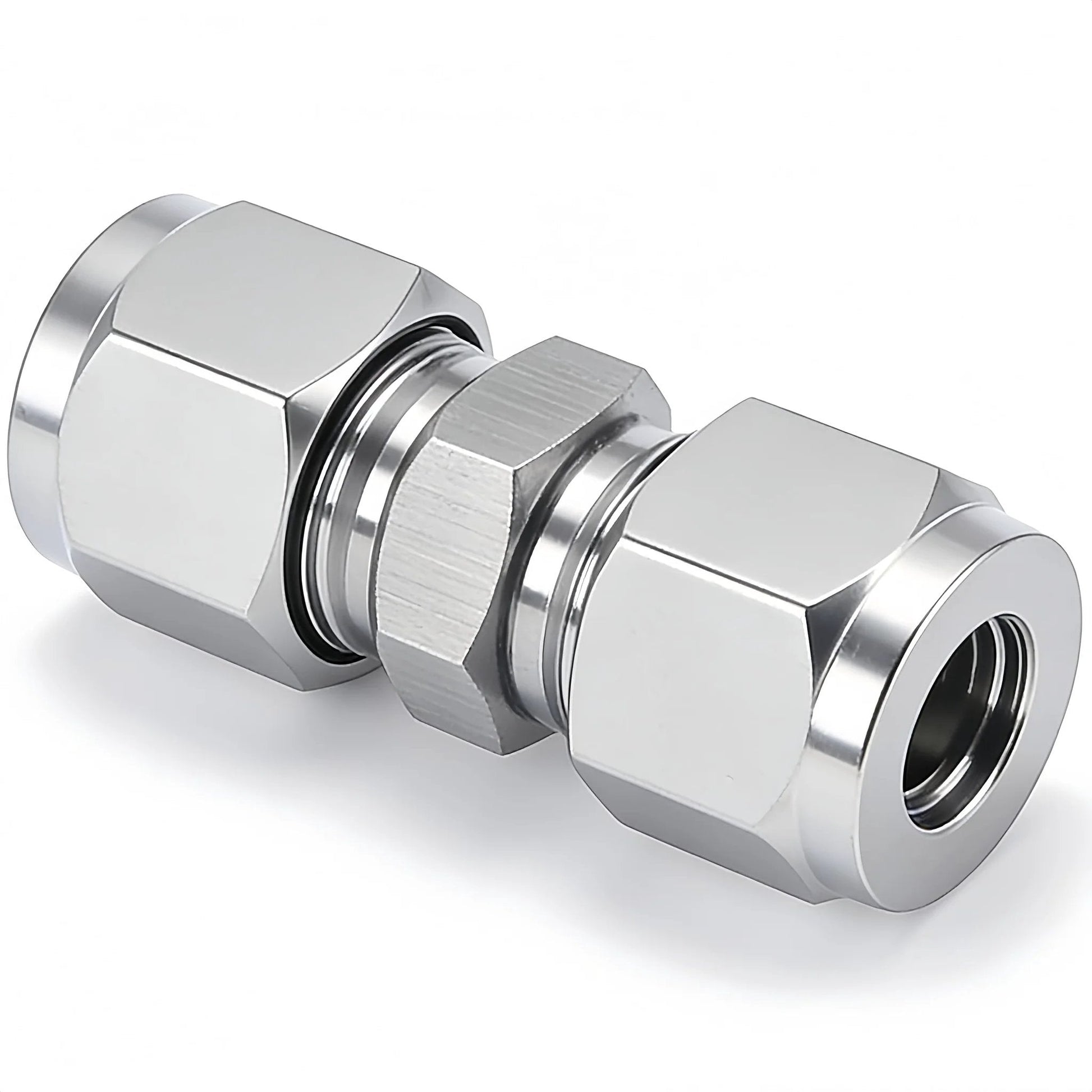 Stainless Steel 304 Compression Tube Fitting Union With Double Ferrules For One Eighth Inch OD Tubing Pack Of Two