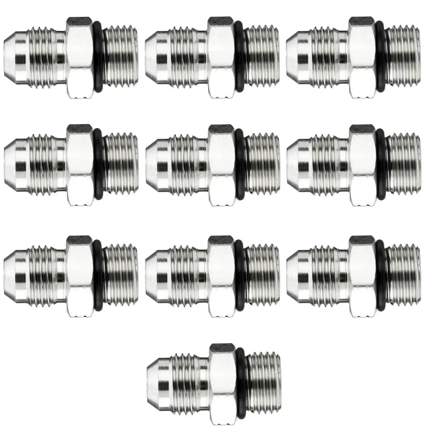 10 Pack Hydraulic Hose Fittings Three Eighths Inch JIC 37 Degree Male To SAE ORB Male Straight Tube Adapters With Protection Covers