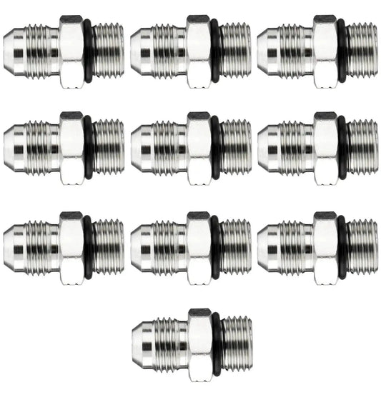 10 Pack Hydraulic Hose Fittings Three Eighths Inch JIC 37 Degree Male To SAE ORB Male Straight Tube Adapters With Protection Covers