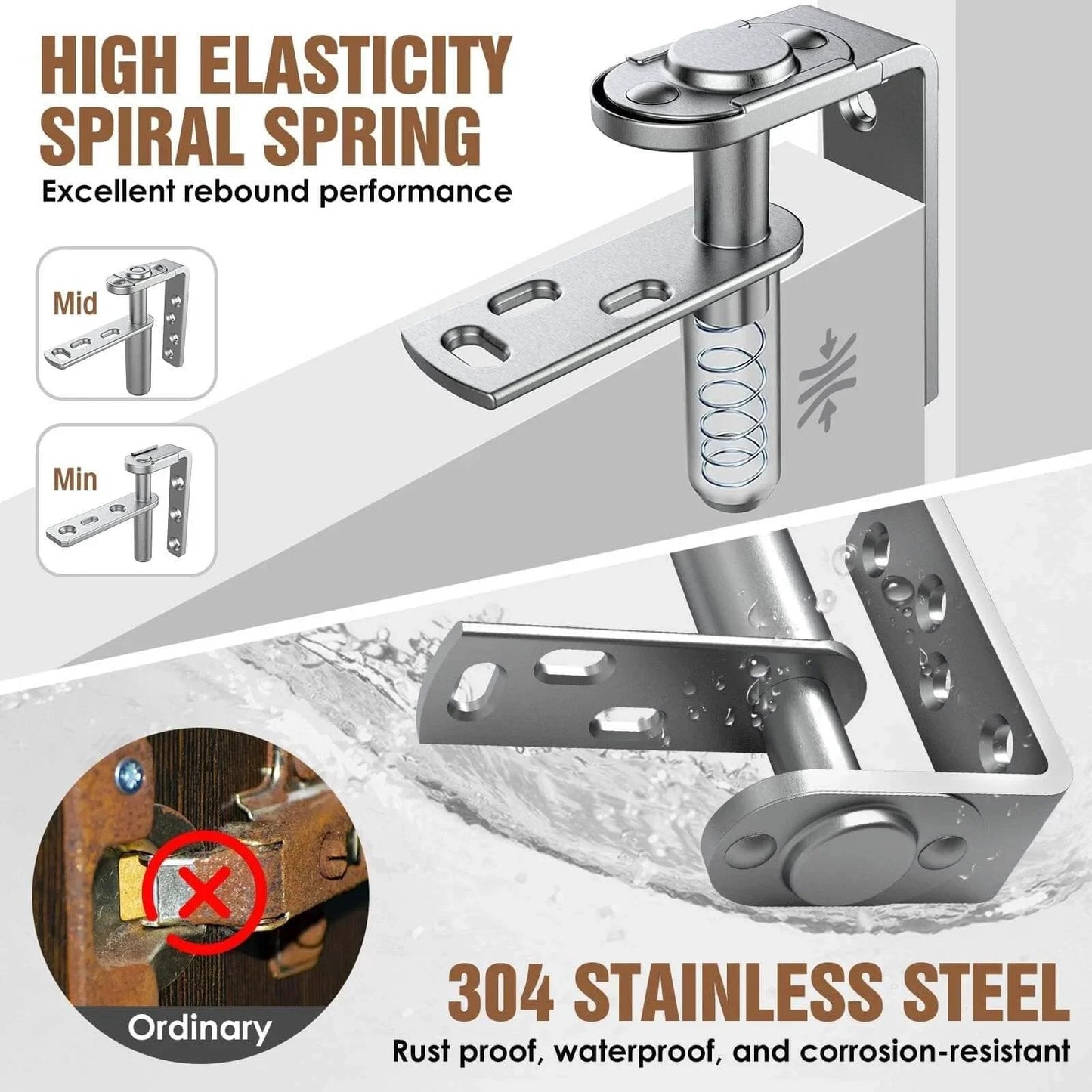 Stainless Steel Cafe Door Hinges With Self Closing And Two Way Swing For Louvre Doors And Saloon Doors Adjustable Opening Angle Notch