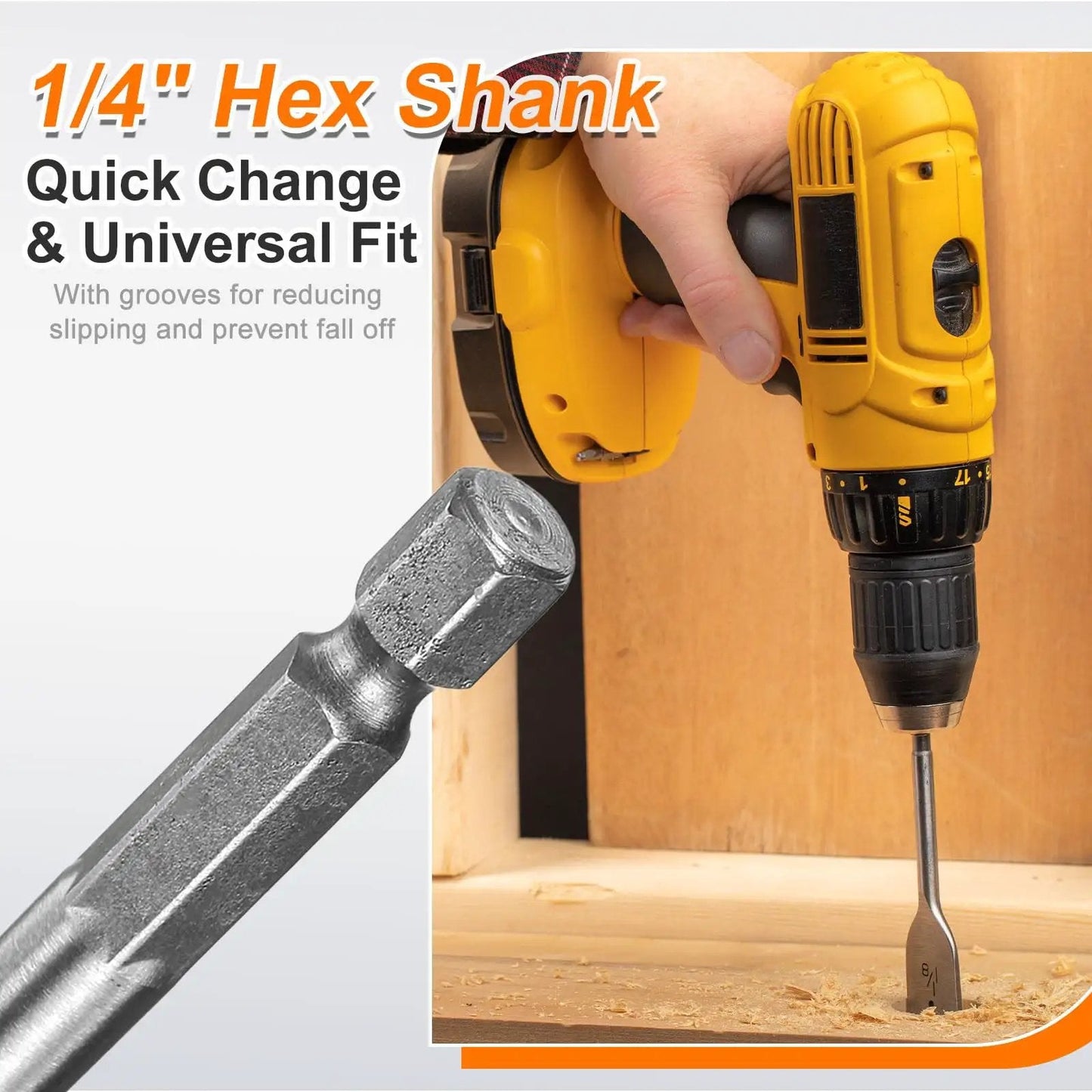 Three Piece Spade Drill Bit Set Three Quarter Inch Paddle Flat Bits For Woodworking With Quick Change One Quarter Inch Hex Shank