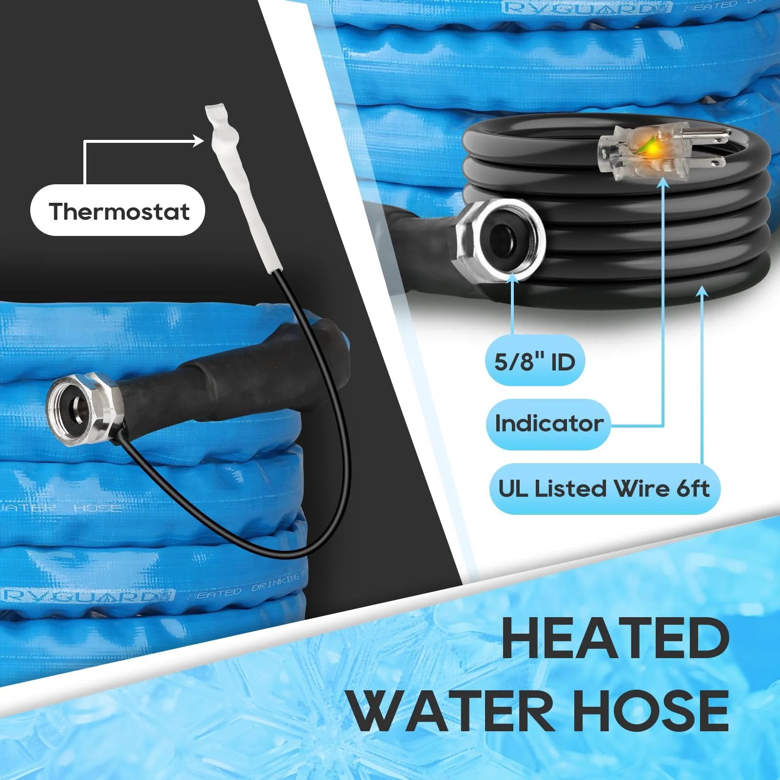 Heated Water Hose For RV 25 Ft Freeze Protection To Minus 20F With Energy Saving Thermostat Lead And BPA Free UL Heating Cable