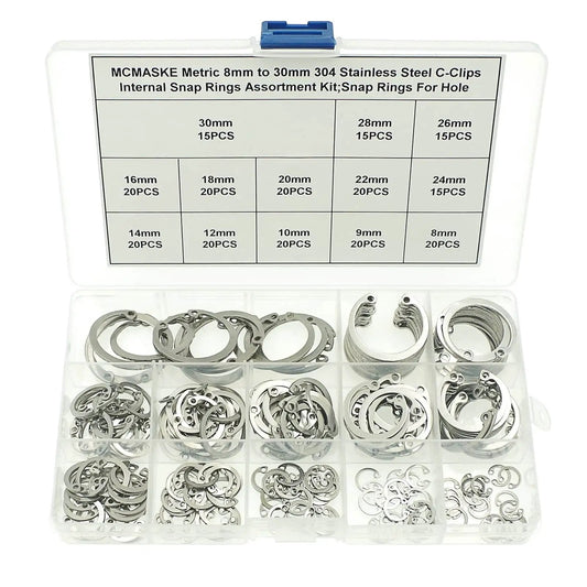 Internal Snap Ring Kit 8mm To 30mm Assortment 240 Pieces C Clips Retaining Rings For Holes 13 Sizes Metric 304 Stainless Steel