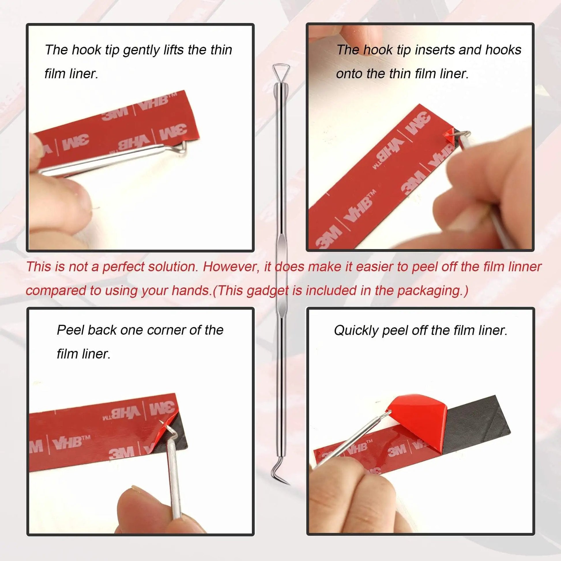 Using hook tool to peel film liner from Double Sided Mounting Tape Heavy Duty 0.25 Inch Wide 10 Feet Black Waterproof Foam Tape 5925 VHB