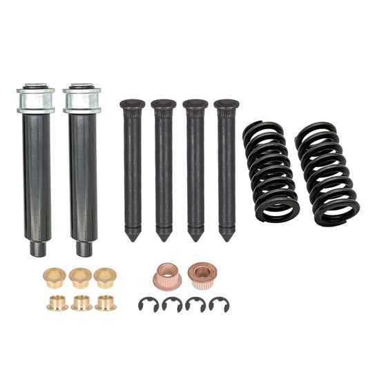 Door Hinge Spring Pin And Bushing Repair Kit For Classic American Cars 1968 To 1979, includes pins, bushings, springs, and clips.