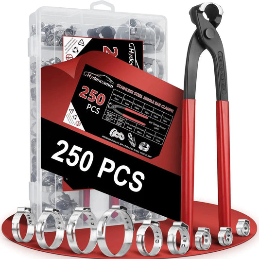 250 Pieces 14 Size Single Ear Hose Clamp Kit 5.3 To 33.1 Mm 304 Stainless Steel Ear Clamp Kit With Ear Clamp Pincer