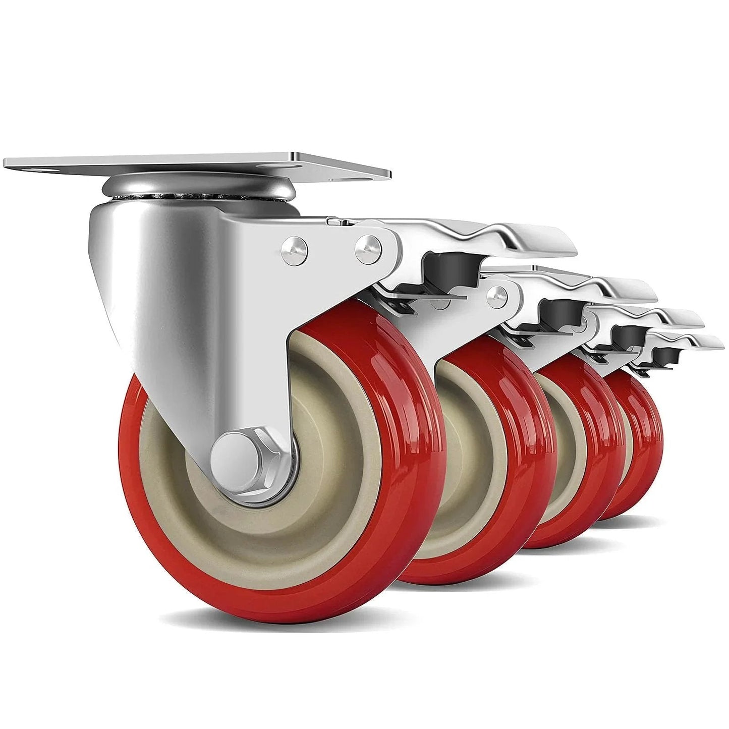 4 Inch Heavy Duty Swivel Caster Wheels With Brakes Set Of 4, Industrial Locking Plate Casters for Furniture, Cart, Table, Workbench