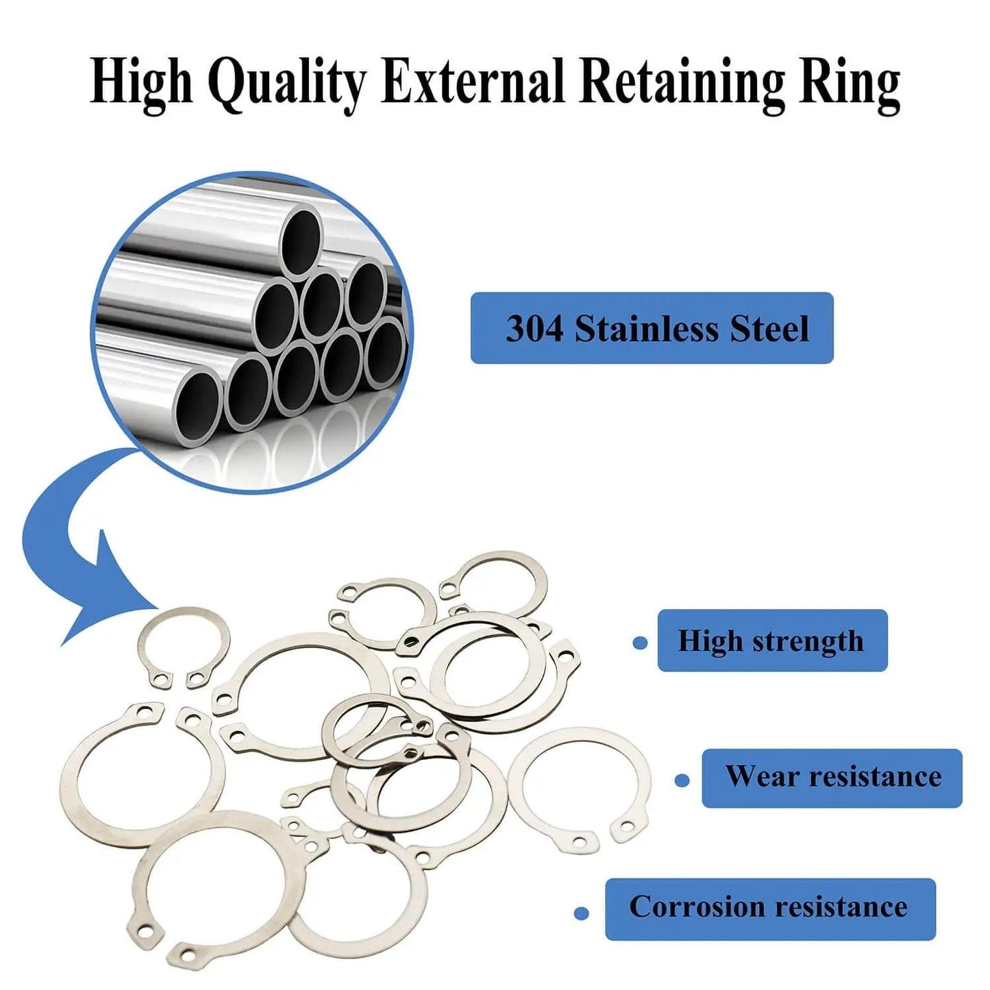 210 Pcs 304 Stainless Steel External C Clips Set For Shafts And Cylinders 8mm To 36mm Retaining Snap Ring Assortment