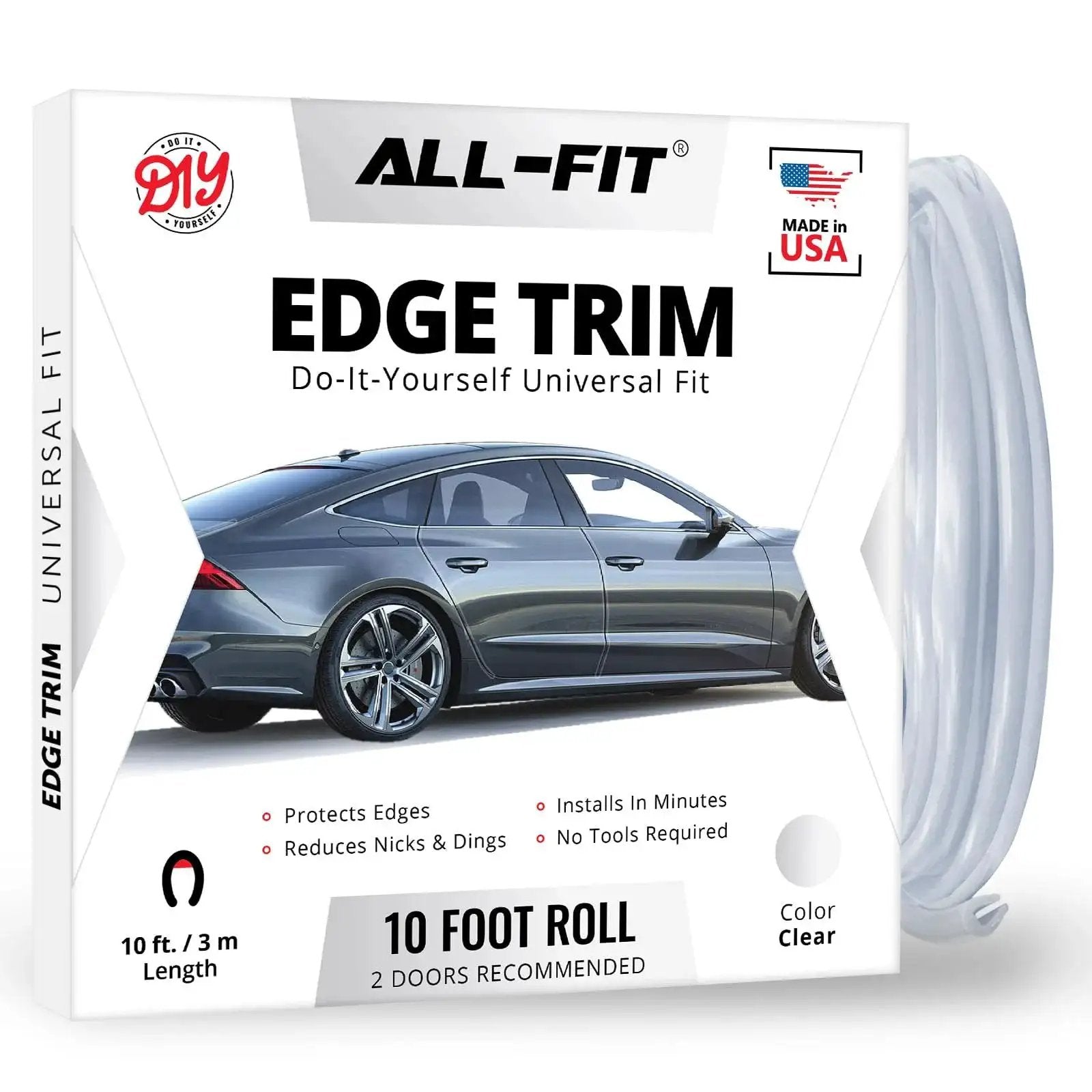 Universal Car Door Edge Protector Trim for Scratch Prevention and DIY Install, 10 ft clear self-adhesive roll packaging