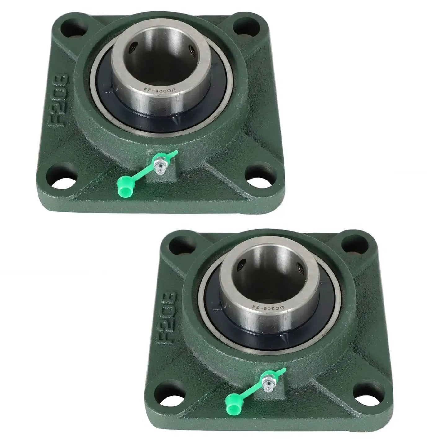 Pillow Block Bearing Kit UCF20824 Two Pack With Self Aligning Square Flange Four Bolt Mount One And A Half Inch Bore Premium Bearing Steel