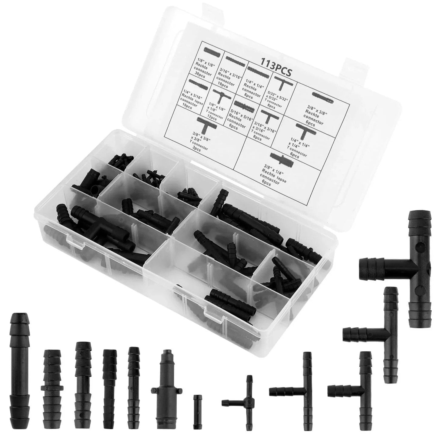 113 Piece Automotive Vacuum Connector Set For Vacuum Hose Tubing Fittings Including Straight Reducer Tee Connectors 12 Sizes Built Tough For Cars Trucks And DIY Repairs