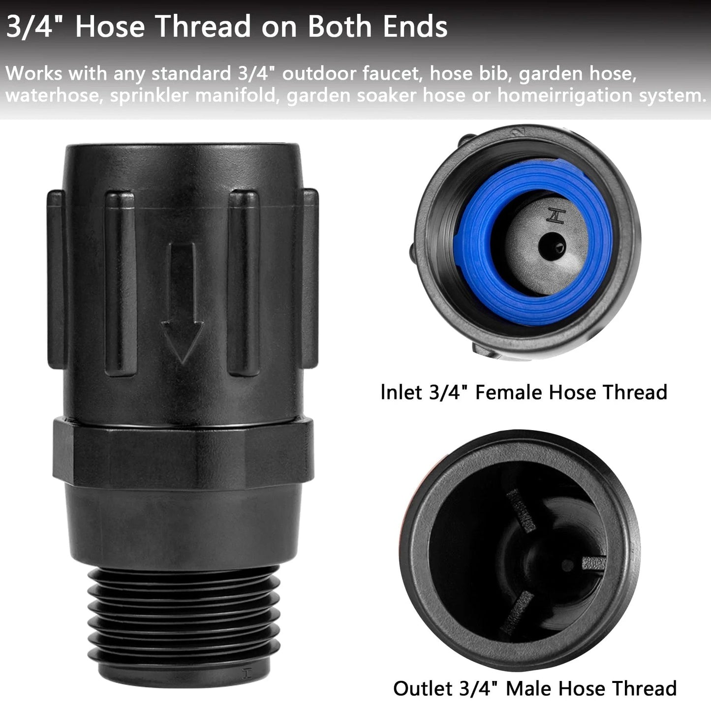 Two Pack Garden Hose Pressure Regulator 25 PSI Three Quarter Inch Female Hose Thread Three Quarter Inch Male Hose Thread