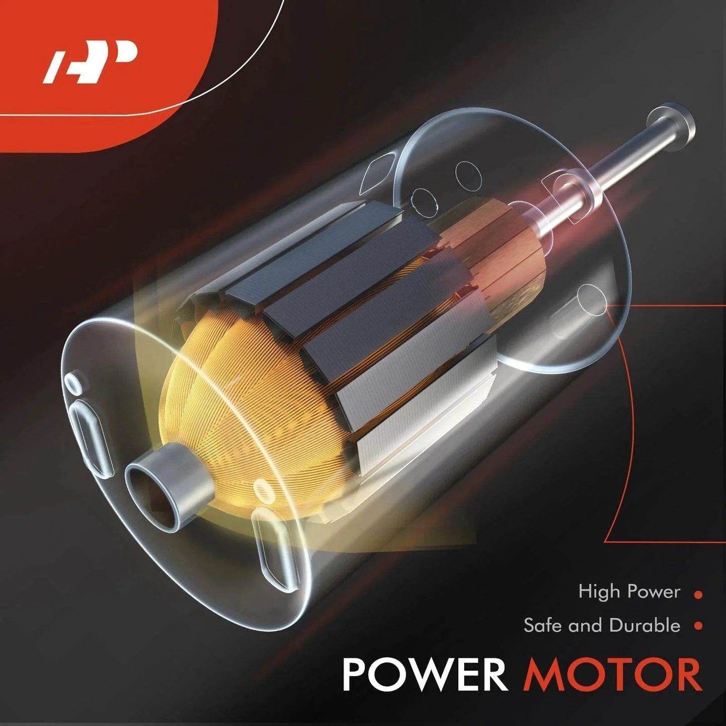 Illustration of a power motor component, showcasing high power and durability, depicted with internal structure details.