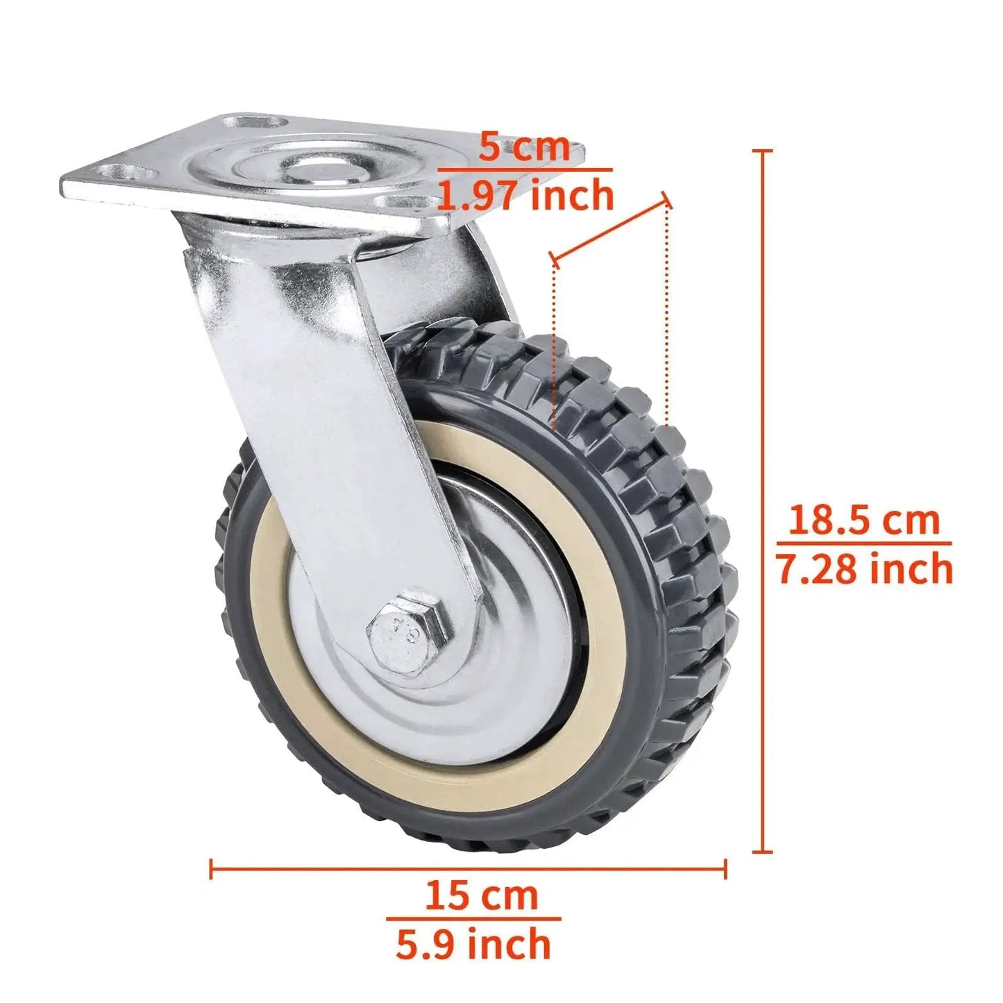 4 Pack 6 Inch Heavy Duty All 360 Degree Swivel Caster Wheels With 2 Brakes And 2 Non Brake Polyurethane Wheels side view