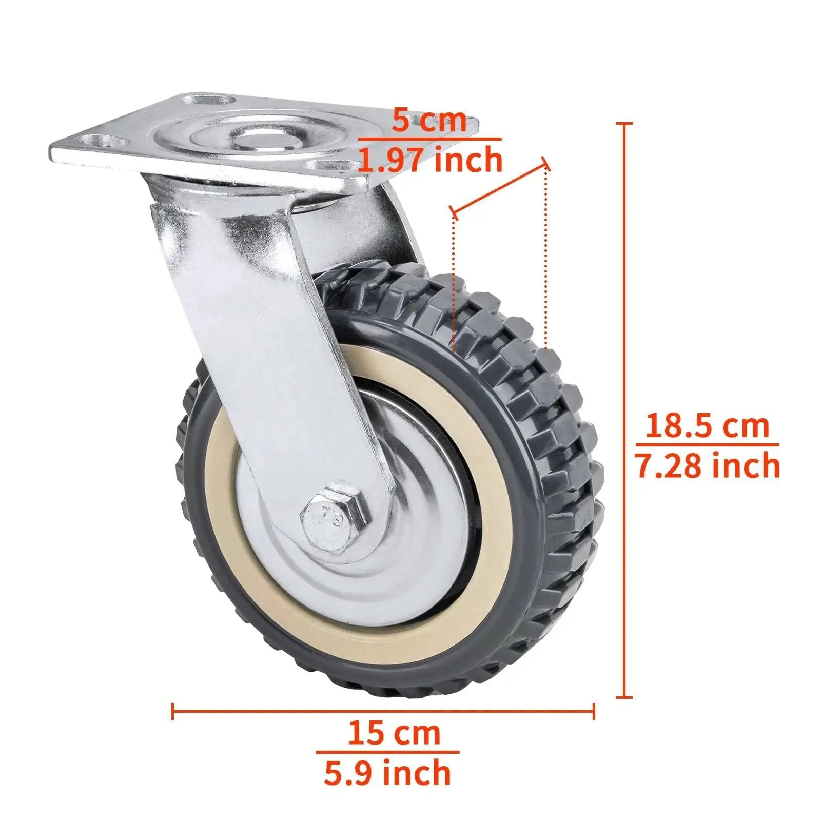 4 Pack 6 Inch Heavy Duty All 360 Degree Swivel Caster Wheels With 2 Brakes And 2 Non Brake Polyurethane Wheels side view