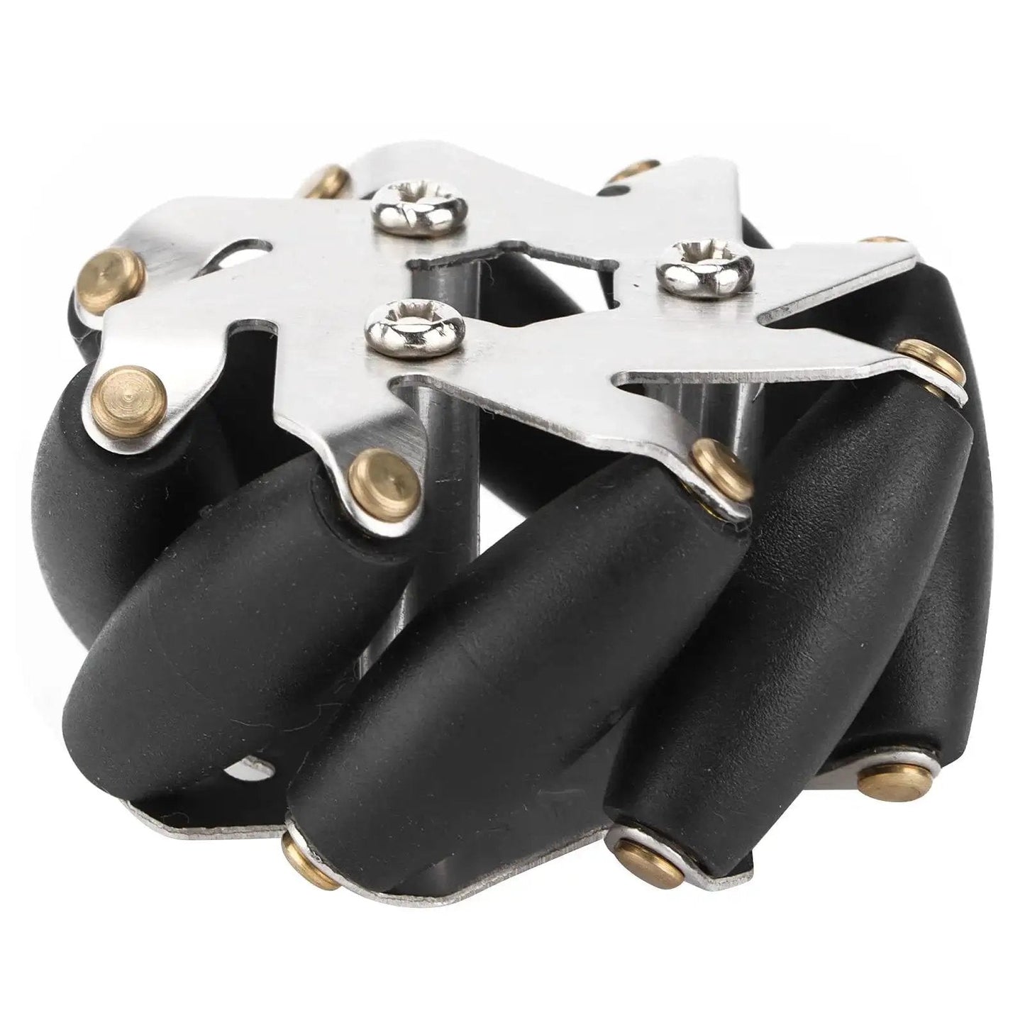4 Pack 48mm Steel Mecanum Wheel with TPR Rollers for omni-directional robot car movement, showing high-friction rollers and steel frame