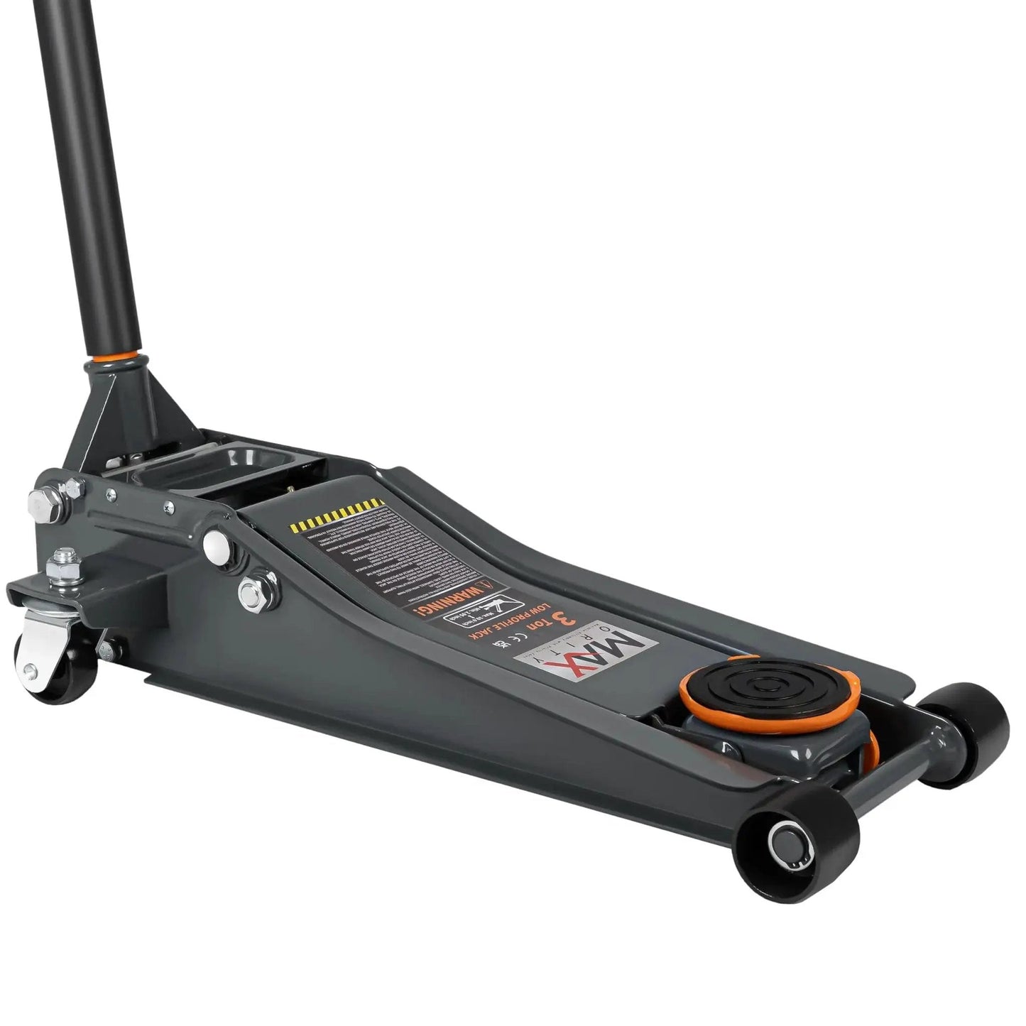 Low Profile 3 Ton Hydraulic Floor Jack With Dual Pistons And Quick Lift, metallic low-profile design in resting position