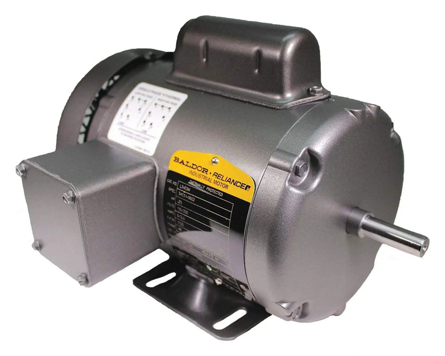 Single unit 1/4 HP 1725 RPM 1-phase AC motor, 48 frame TEFC enclosure, 115/230V 60Hz, heavy-gauge steel frame, sealed ball bearing
