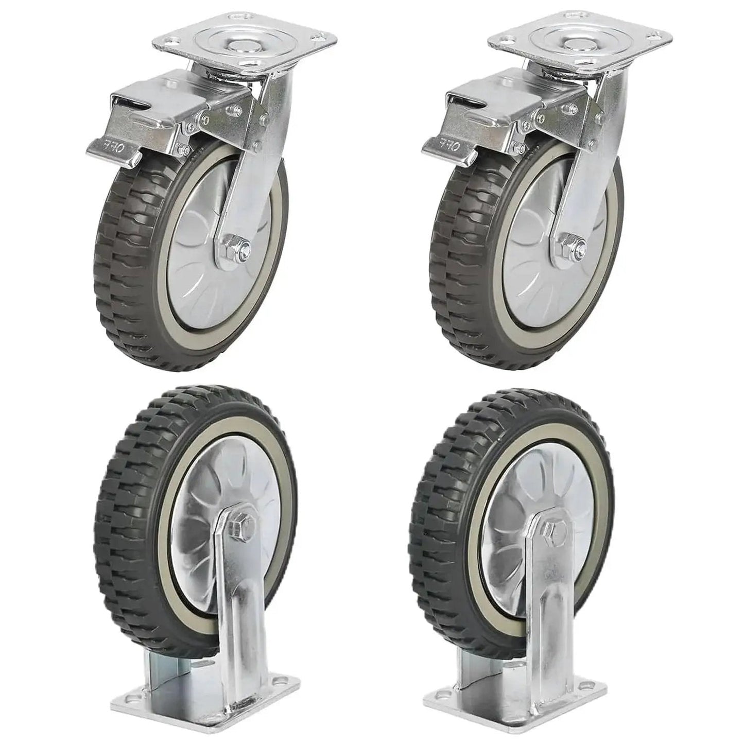 8 Inch Solid Caster Wheels Set Of 4 With Brakes For Heavy Duty Trolleys And Workbenches Non Slip Swivel Castors 1760 Lb Capacity Industrial Plate Casters 2 Swivel And 2 Fixed Ideal For Garage Shop Carts And Mobile Workbenches Durable PVC