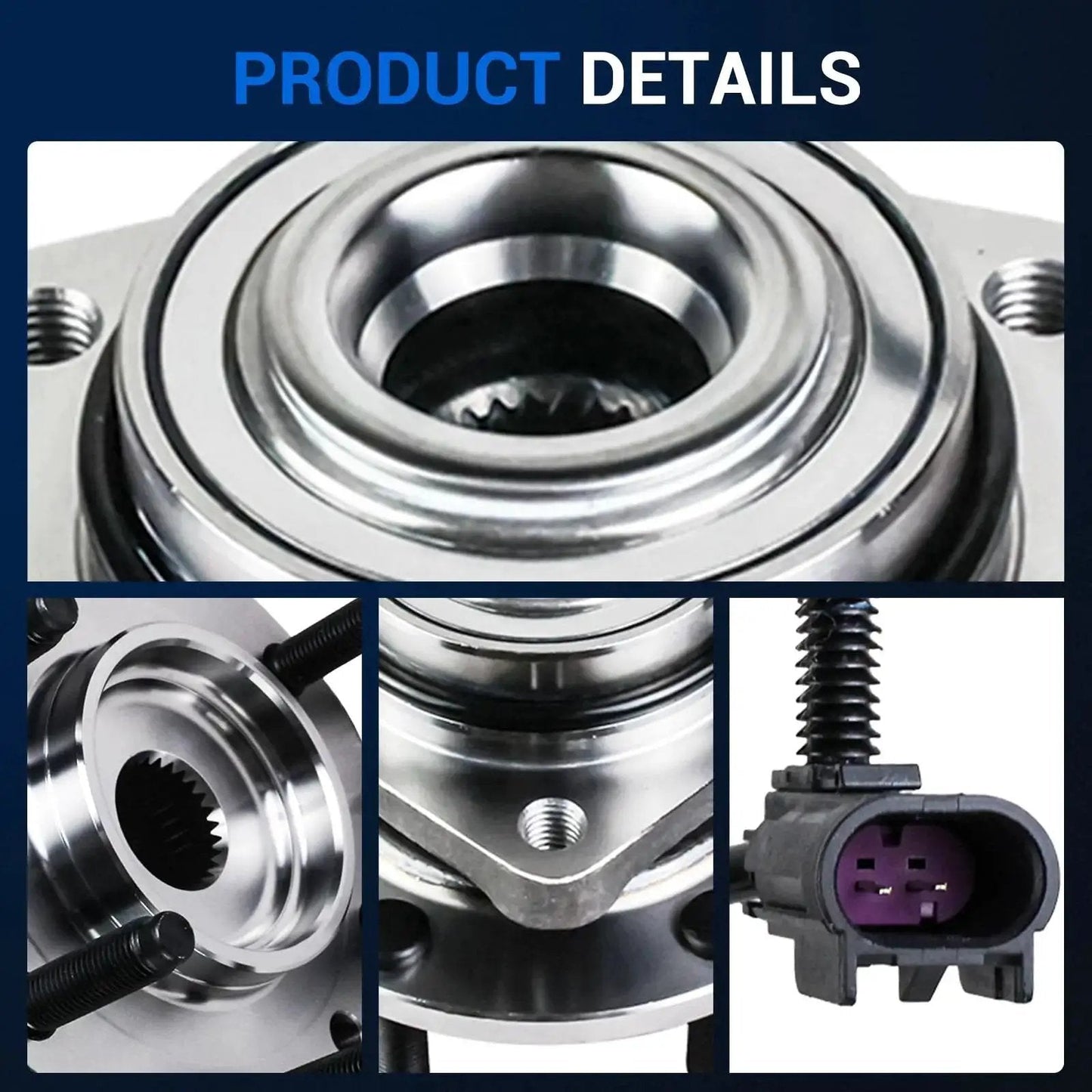 Front Wheel Hub And Bearing Assembly 513188 For Chevy Trailblazer SSR GMC Envoy Buick Rainier Isuzu Ascender Saab Nine Seven X 6 Lug With ABS Replacement Replaces 513188 8151 Convenient Plug And Play Fit, close-up details view
