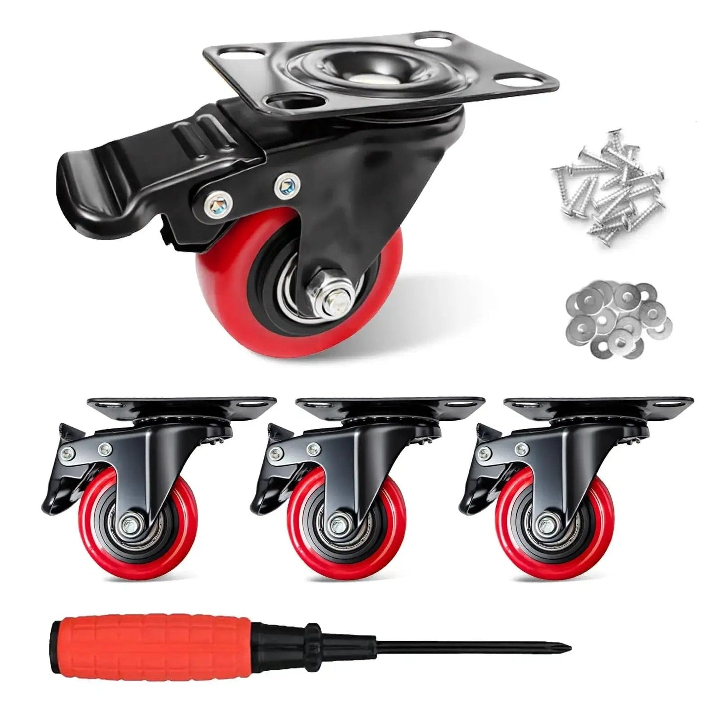 2-Inch Heavy Duty Polyurethane Caster Wheels Set Of 4 With Brakes, Locking Swivel Plate Casters For Carts and Furniture