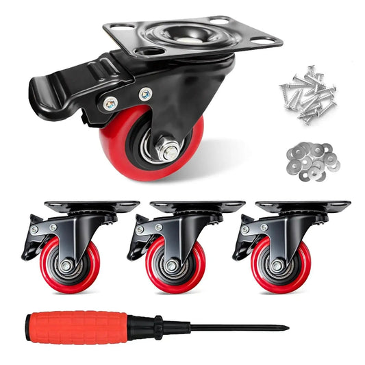 2-Inch Heavy Duty Polyurethane Caster Wheels Set Of 4 With Brakes, Locking Swivel Plate Casters For Carts and Furniture