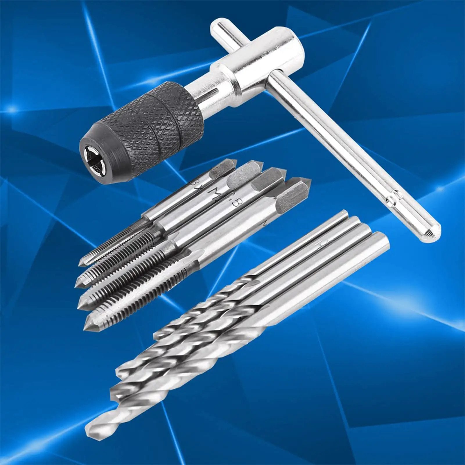 Tap Wrench And Drill Bit Set 9 Piece T Shaped Kit With 4 Taps And 4 Drill Bits Imperial Tools Threading Kit For Metalworking