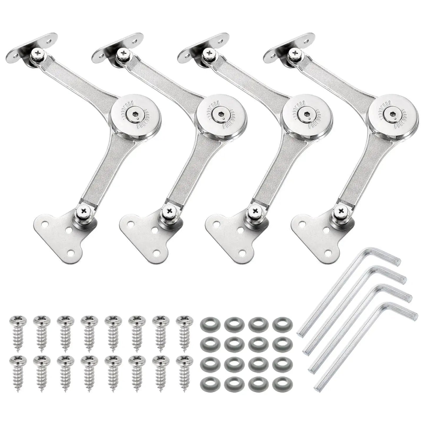 Heavy Duty Soft Close Lid Support Hinges Set 4 Pack, Adjustable 200 220N Gas Struts For Cabinets Closets Wardrobes, with screws and tools