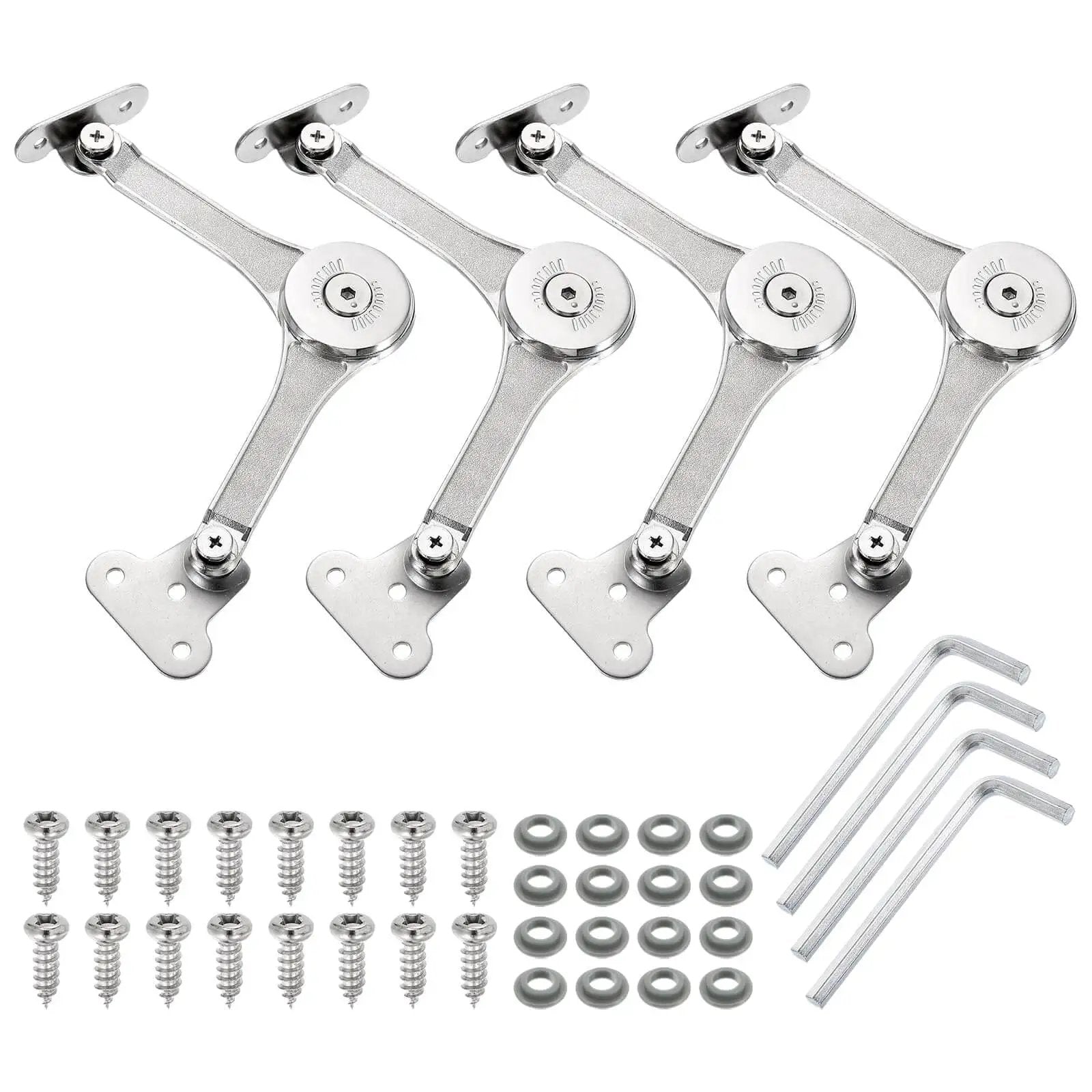 Heavy Duty Soft Close Lid Support Hinges Set 4 Pack, Adjustable 200 220N Gas Struts For Cabinets Closets Wardrobes, with screws and tools