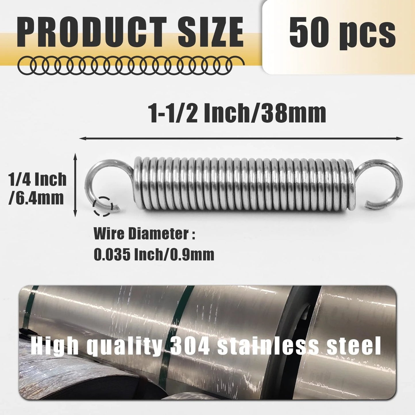 Stainless Steel Extension Springs With Hook Ends One Quarter Inch By One And One Half Inch Pack Of Fifty Durable Small Springs