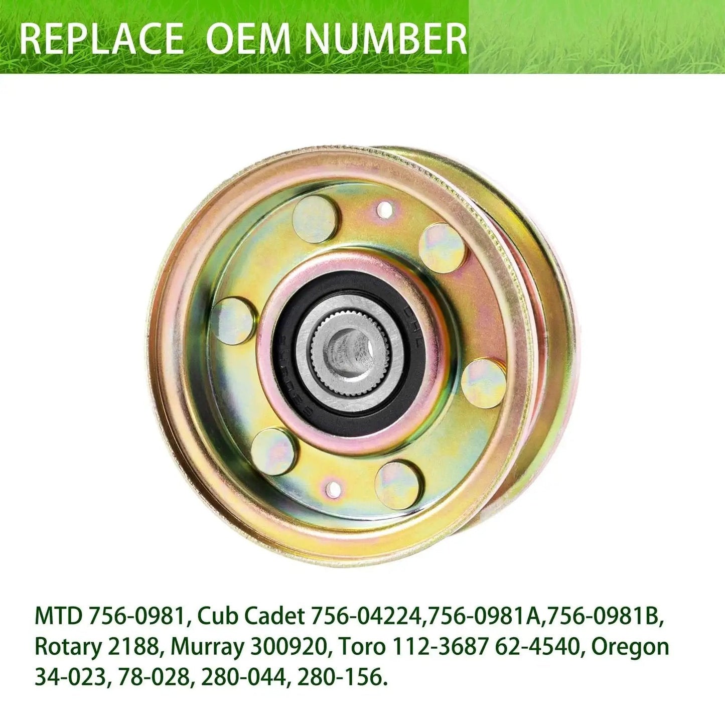 Flat Idler Pulley Replacement For MTD And Toro Lawn Mowers OTDSPARES Replaces OEM 756-0981 shown with metallic finish and center bearing