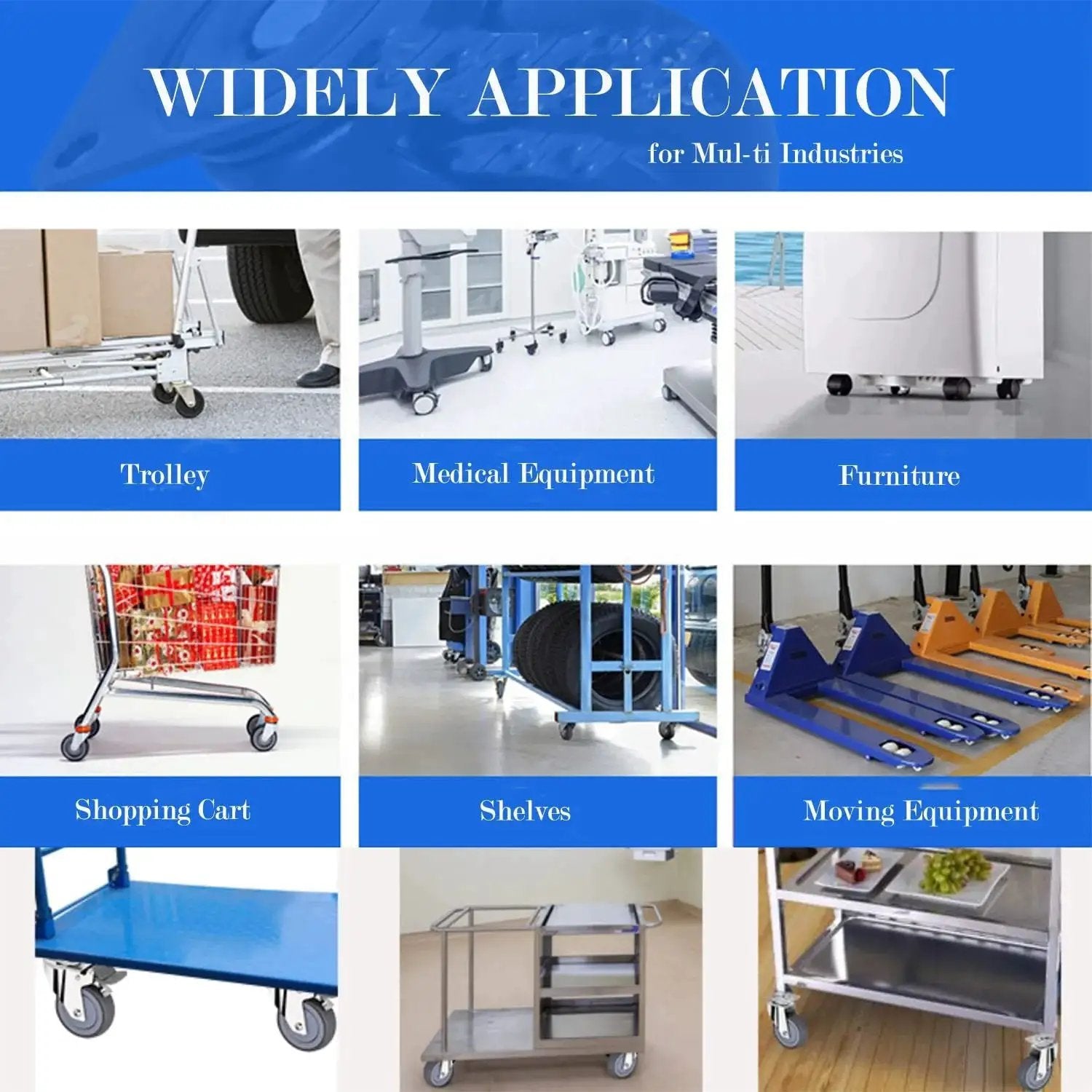 Heavy Duty Swivel Wheels With 3 Inch Yellow PVC Casters And Double Brakes M12 1.75x25mm Metric Stem applications