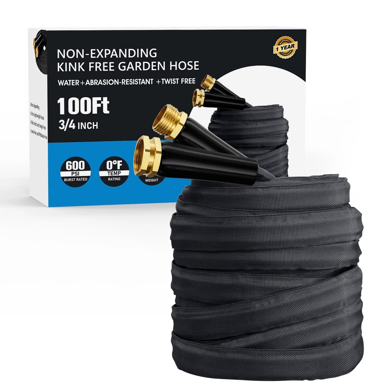 Non Expanding 100 Foot Garden Hose With Lightweight Flexible Design For Easy Handling, Burst Resistant, Lead Free, Anti Kink