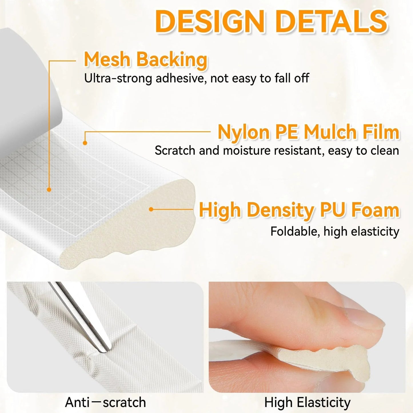 Design details of 236 Inch Wedge Shaped Foam Window Seal Strip Self Adhesive Weather Stripping with mesh backing and PU foam.