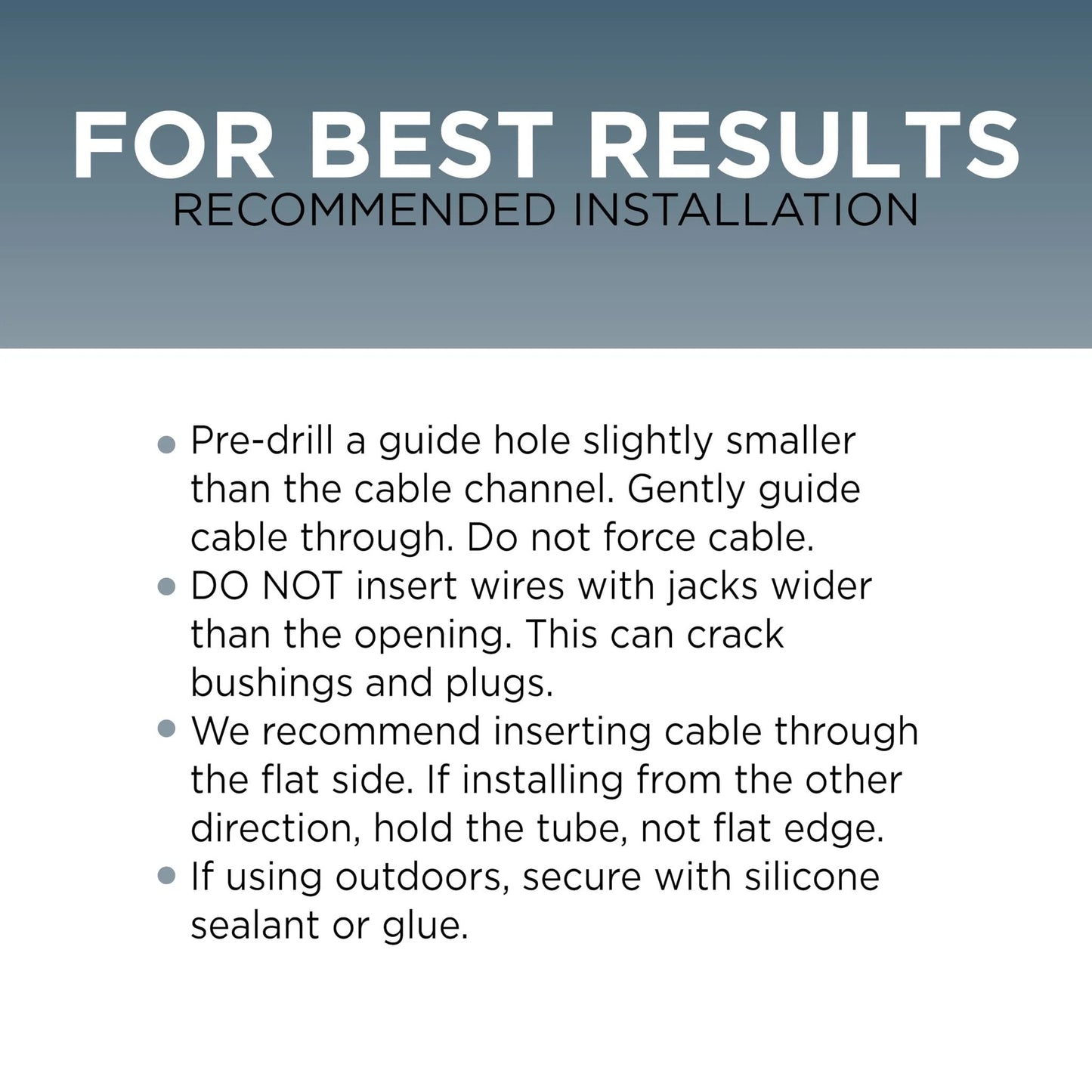 Installation instructions for Single Feed-Through Bushing For RG6 Coaxial Cable Indoor Outdoor Passthrough And Wall Grommet White 10 Pack.